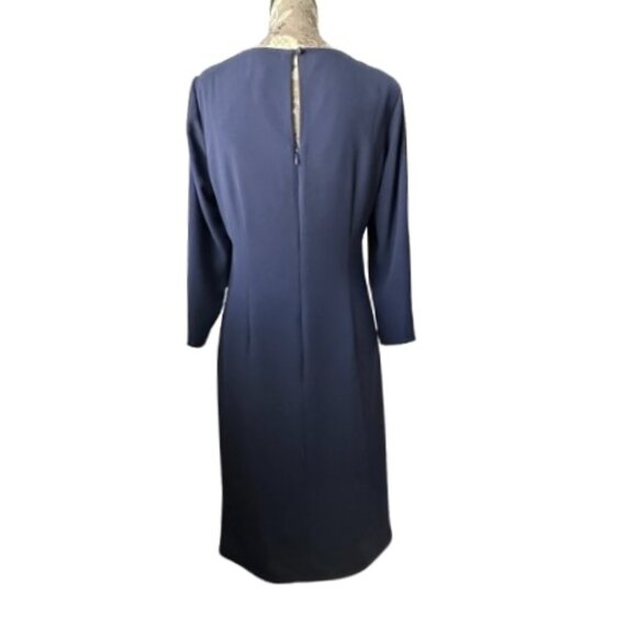 Laundry By Shelli Segal Women's 6 Navy Blue 3/4 Sleeves Midi Crew Neck Dress - Picture 2 of 16